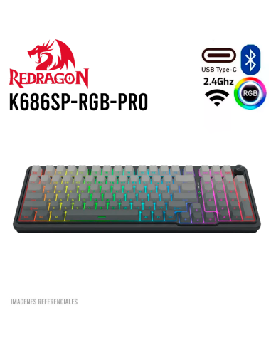 TECLADO GAMER REDRAGON EISA PRO (K686SP-RGB-PRO) SWITCH LEOPARD L| WIRED- WIRELESS- BT| LED-RGB| BLACK DEGRADADO