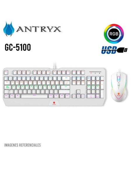 KIT GAMER ANTRYX GC-5100 TECLADO + MOUSE (AGC-5100WRE-SP) WHITE | SWITCH RED | LED-RAINBOW