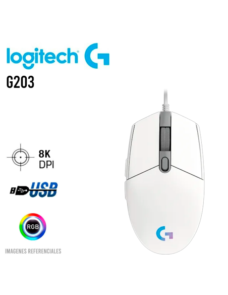 MOUSE GAMER LOGITECH G203 WHITE LIGHTSYNC ( 910-005794 ) 8000 DPI | LED-RGB