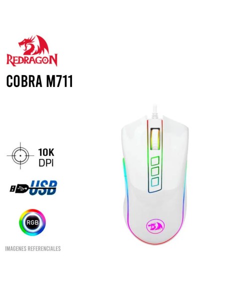 MOUSE GAMER REDRAGON COBRA ( M711W ) LED RGB | USB | 10000 DPI | WHITE
