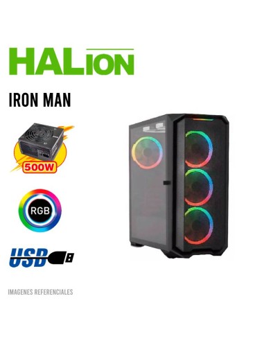 CASE GAMER HALION IRONMAN 500W RGB V.TEMPLADO