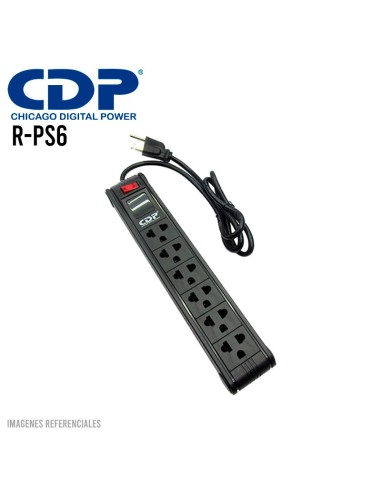 SUPRESOR DE PICO CDP 6 TOMAS NEGRO 220V (R-PS6)