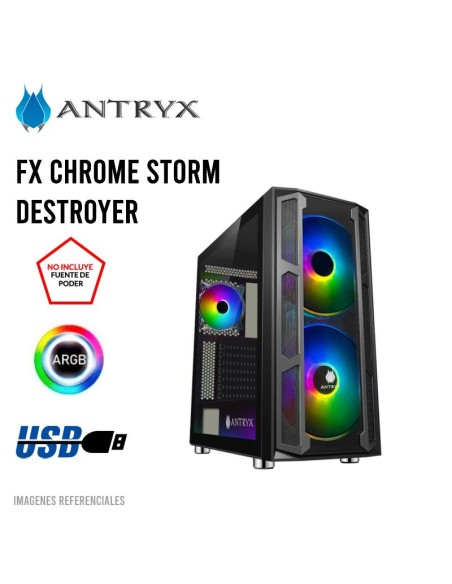 CASE ANTRYX FX CHROME STORM DESTROYER ( AC-FX570K-TXDR ) C/ REMOTO | VIDRIO TEMPLADO | 3 FAN ARGB