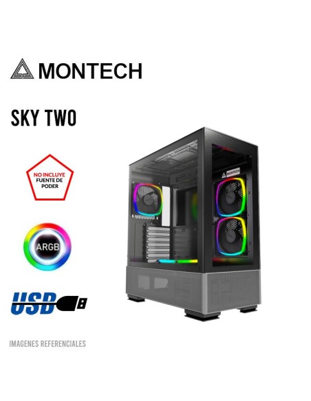 CASE MONTECH SKY TWO BLACK ( SKY TWO-B ) S/ FUENTE | VIDRIO TEMPLADO | LED-ARGB