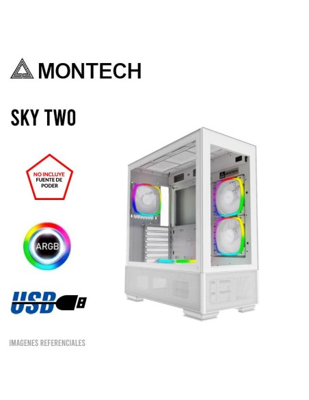 CASE MONTECH SKY TWO WHITE ( SKY TWO-W ) S/ FUENTE | VIDRIO TEMPLADO | LED-ARGB
