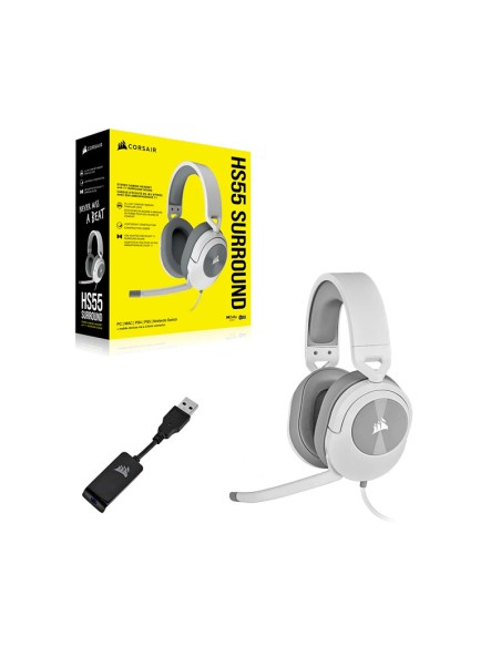 AUDIFONO GAMER CORSAIR HS55 SURROUND (CA-9011390-WW) WHITE | MULTIPLATAFORMA