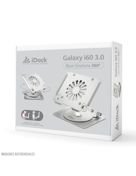 STAND PARA LAPTOP IDOCK GALAXY I60 3.0 (N79-360) ERGONOMICO 360°| 5-USB| ALUMINIO