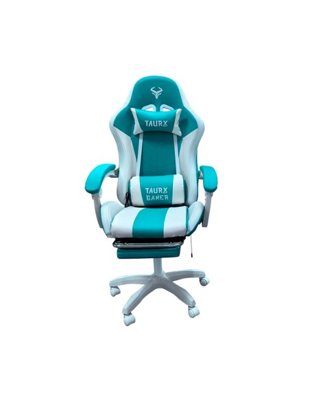 SILLA GAMER TAURX YT-1209 RGB BLANCO/TURQUESA | LED-RGB