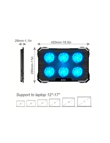 COOLER PARA LAPTOP IDOCK N2 THERMAL (K21) 6 VENTILADORES| 2-USB| LED- BLUE