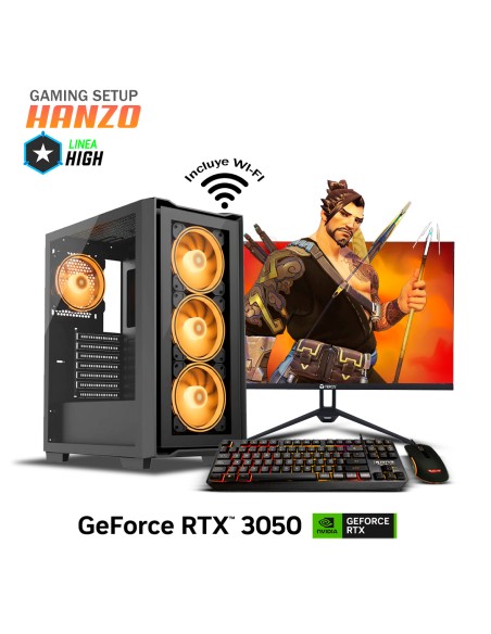 COMPUTADORA GAMER HANZO INTEL I3 13100F 16GB 500GB SSD RTX 3050 6GB + 23.8 FHD + KIT RAPTOR