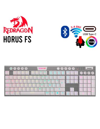 TECLADO GAMER REDRAGON HORUS FS WHITE WIRELESS...