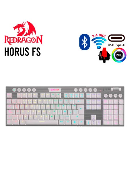 TECLADO GAMER REDRAGON HORUS FS WHITE WIRELESS ( K618W-RGB ) GAMING | BT | SWITCH RED | LED-RGB
