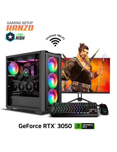 PC GAMER HANZO INTEL I3 13100F 16GB 500GB SSD RTX 3050 6GB + 23.8 FHD + KIT RAPTOR