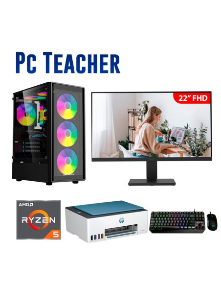 COMPUTADORA TEACHER RYZEN 5-5600GT 16GB 500GB SSD + 22 FHD + KIT RAPTOR + IMPRESORA SMART TANK 585