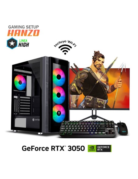 PC GAMER HANZO INTEL I3 13100F 16GB 500GB SSD RTX 3050 6GB + 23.8 FHD + KIT RAPTOR