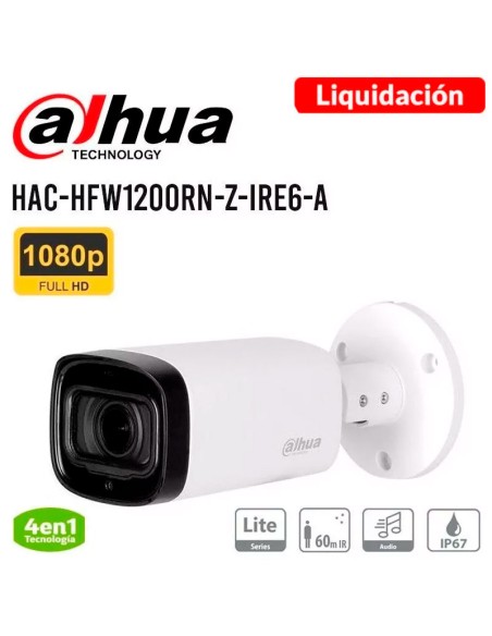 CAMARA DE SEGURIDAD DAHUA TUBO ( HAC-HFW1200RN-Z-IRE6-A ) 1080P 2MP IP67