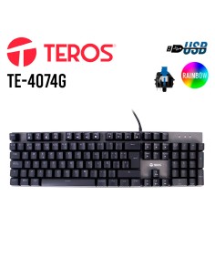 TECLADO GAMER TEROS (TE-4074G) USB 2.0| RAINBOW| BLACK