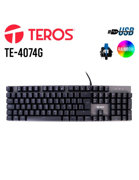 TECLADO GAMER TEROS (TE-4074G) USB 2.0| RAINBOW| BLACK
