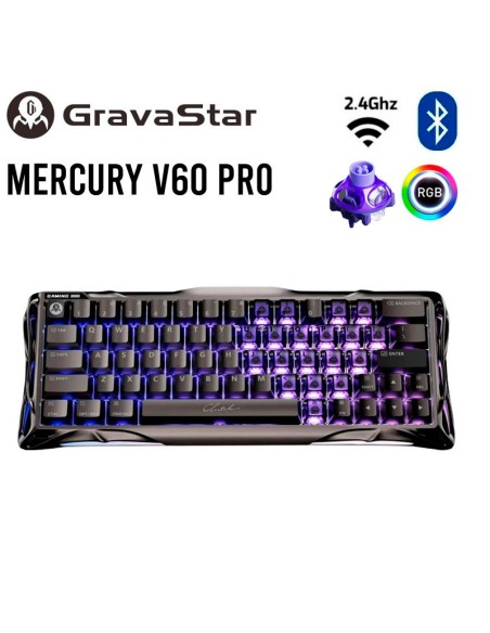 TECLADO GAMER GRAVASTAR MERCURY V60 PRO GUN METAL (GSV60PRO-XTAL-BLK) CABLEADO| SWITCH UFO MAGNETICO| LED-RGB