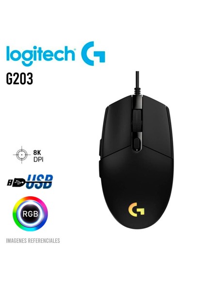 MOUSE GAMER LOGITECH G203 NEGRO LIGHTSYNC ( 910-005793 ) 8000 DPI | LED-RGB