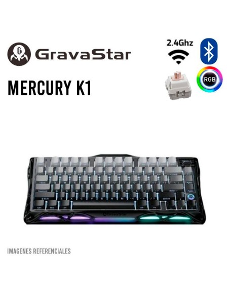 TECLADO GAMER GRAVASTAR MERCURY K1 ( GSK1-GBLK ) WIRELESS - BT - WIRED | SWITCH KAILH CHERRY PINK LINEAR | LED-RGB