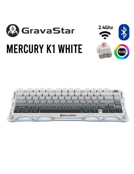 TECLADO GAMER GRAVASTAR MERCURY K1 (GSK1-GWHT) WIRELESS- BT| LED-RGB