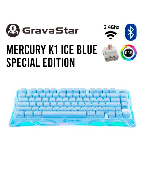TECLADO GAMER GRAVASTAR MERCURY K1 ICE BLUE EDICION ESPECIAL (GSK1-BLU) WIRELESS| MECANICO| LED-RGB