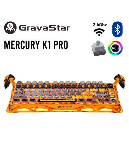 TECLADO GAMER GRAVASTAR MERCURY K1 PRO BATTLE WORN YELOW EDICION ESPECIAL (GSK1PRO-YLW) WIRELEES| MECANICO| LED-RGB
