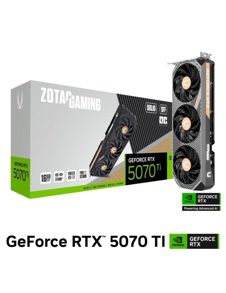 TARJETA DE VIDEO ZOTAC GEFORECE RTX 5070 TI 16GB SOLID SFF OC GDDR7 (ZT-B50710J3-10P) 256 BIT
