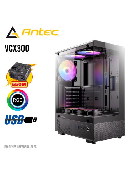CASE GAMER ANTEC VCX300 ARGB (VCX300AMV55US) 550W| VIDRIO TEMPLADO| ARGB