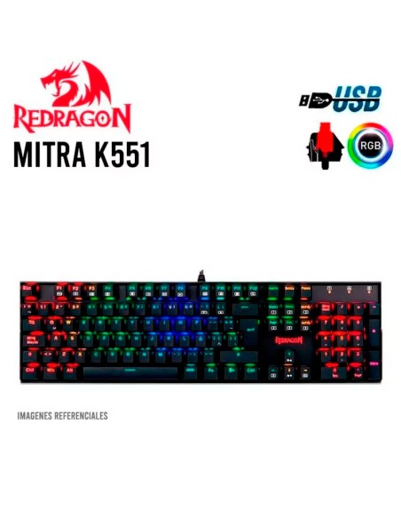 TECLADO GAMER REDRAGON MITRA ( K551RGB-1 SP ) LED RGB | USB | SWITCH RED | BLACK