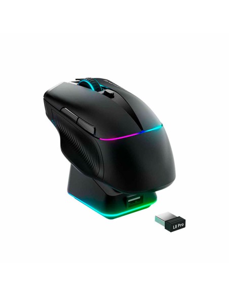 MOUSE GAMER MACHENIKE L8 PRO 8K BLACK ( L8 PRO 8K ) SENSOR PAW3395 | WIRED - WIRELESS 2.4GHZ + BASE DE CARGA | LED-RGB