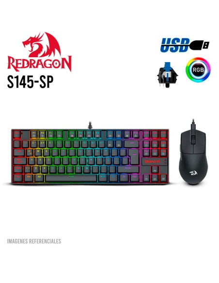 KIT GAMER REDRAGON ESSENTIALS TECLADO+ MOUSE ( KUMARA- M724 ) BLACK | ( S145-SP )|SWITCH AZUL
