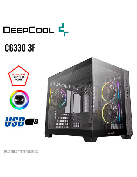 CASE GAMER DEEPCOOL CG330 3F (R-CG330-BKNGM3-G) USB 3.0| S/FUENTE| VIDRIO TEMPLADO| 3 LED-ARGB