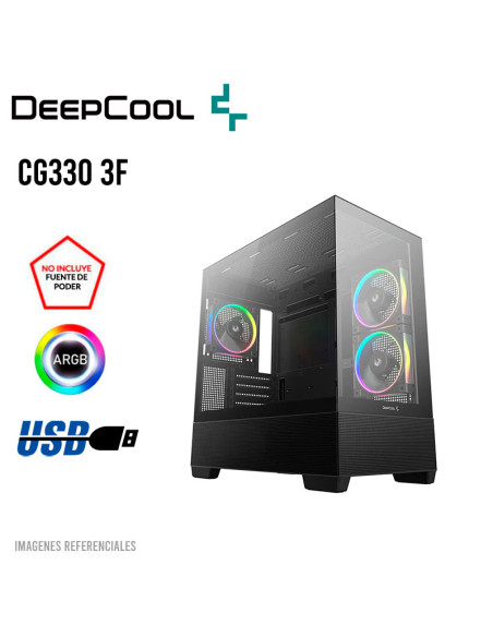 CASE DEEPCOOL CG380 3F (R-CG380-BKAGM3-G) USB 3.0| S/FUENTE| VIDRIO TEMPLADO| 3 LED-ARGB