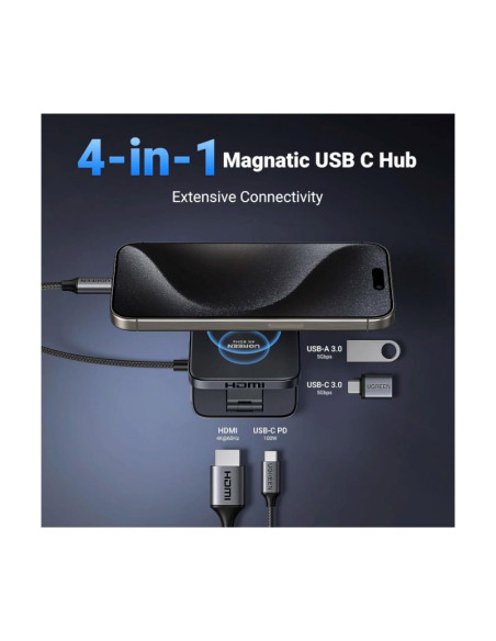 HUB USB-C UGREEN CM801 4 EN 1 (35590) 1X HDMI- 1X USB-A- 1X USB-C- BASE MAGNETICA
