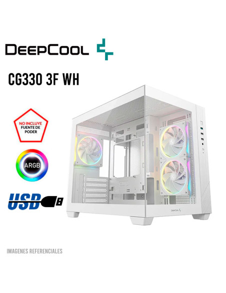 CASE DEEPCOOL CG330 3F WH  (R-CG330-WHNGM3-G) USB 3.0| S/FUENTE| VIDRIO TEMPLADO| 3 LED-RGB