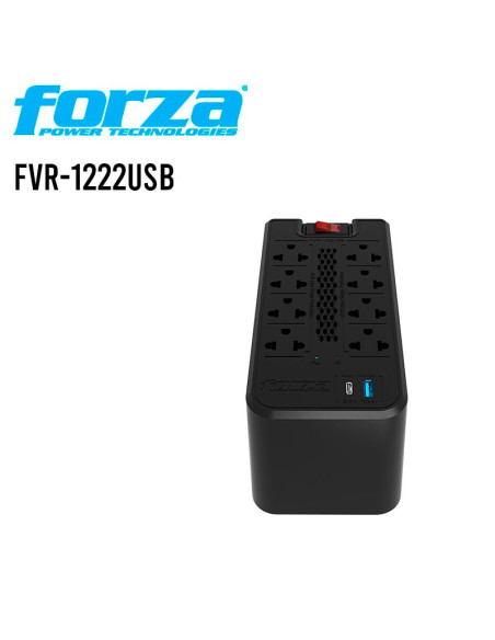 ESTABILIZADOR FORZA 8 TOMAS ( FVR-1222USB ) 1200VA/600W | 2 USB