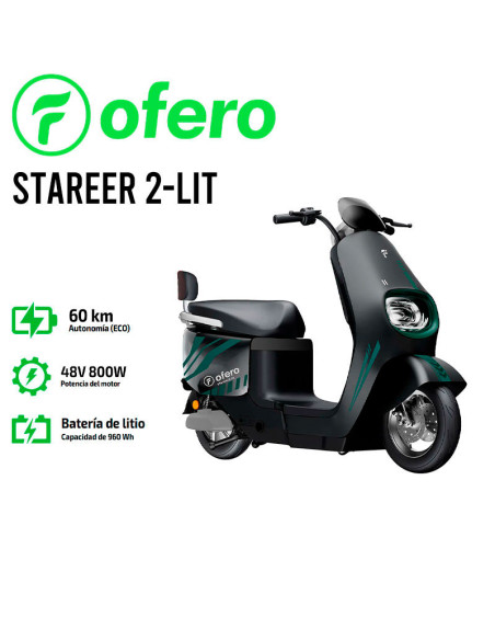MOTO ELECTRICA OFERO STAREER 2 LIT 800W| 60KM AUTONOMIA (ECO)| NEGRO