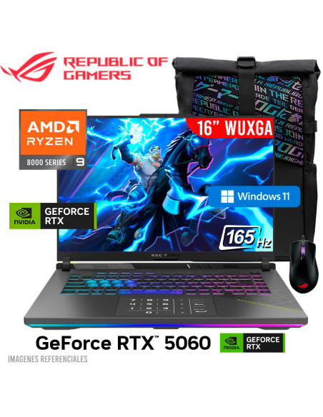 LAPTOP GAMER ASUS ROG STRIX G16 G614PM-RV127W RYZEN 9-8940HX 16GB 1TB SSD GEFORCE RTX 5060 8GB 16 FHD+ 165HZ WINDOWS 11