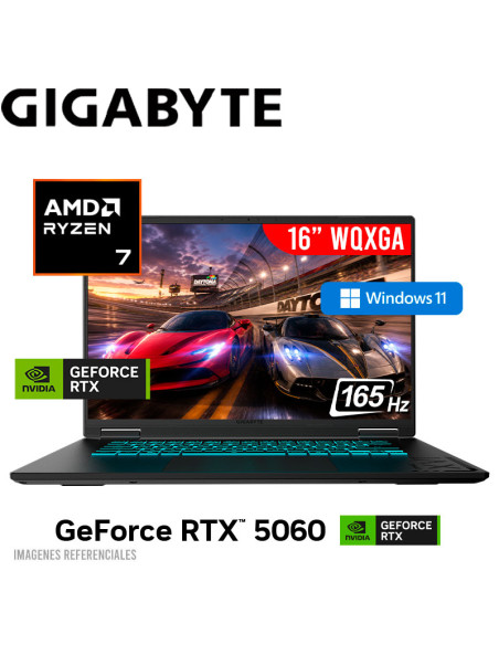 LAPTOP GAMER GIGABYTE A16 3VH K3LAC93MH RYZEN 7 260 16GB 512GB SSD GEFORCE RTX 5060 8GB 16 WQXGA 165HZ WINDOWS 11