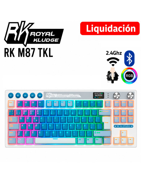 TECLADO GAMER ROYAL KLUDGE ( RK M87 TKL ) OCEAN BLUE | TRI-MODES WIRELESS-BT-USB | CREAM SWITCH | LED-RGB