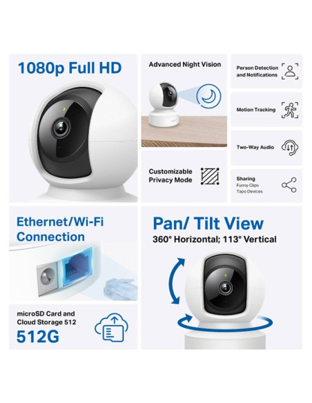 CAMARA DE VIGILANCIA TP-LINK TAPO C202 (1770500225) 1080P FHD |360°|WIFI DETECCION IA