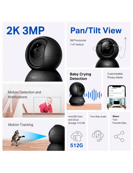CAMARA DE VIGILANCIA TP-LINK TAPO C211 2K 3MP|360|DETECCION DE MOVIMIENTO