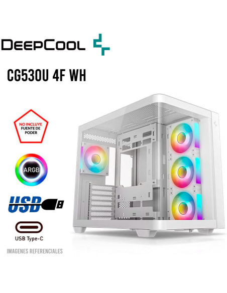 CASE GAMER DEEPCOOL CG530U 4F WH (R-CG530U-WHAGA4-G) VIDRIO TEMPLADO CURVO| S/FUENTE| 4 LED-ARGB