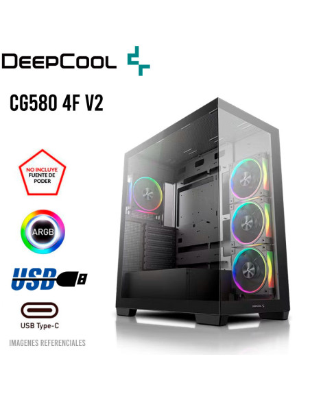 CASE DEEPCOOL CG580 4F V2 (R-C580-BKADA4-G-2) S/FUENTE| VIDRIO TEMPLADO| 4 LED-ARGB