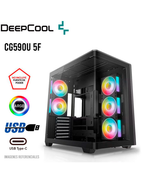 CASE GAMER DEEPCOOL CG590U 5F (R-CG590U-BKAGA5-G) VIDRIO TEMPLADO CURVO| S/FUENTE| 5 LED-ARGB