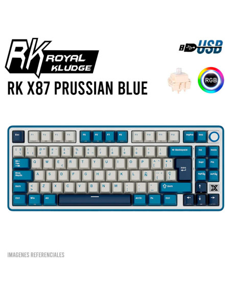 TECLADO GAMER ROYAL KLUDGE RK X87| SWITCH CREAMY | PRUSSIAN BLUE |  LED-RGB