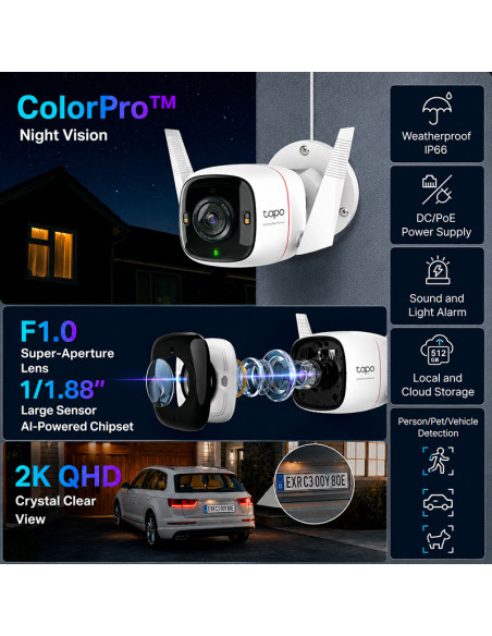 CAMARA DE VIGILANCIA TP-LINK TAPO C325WB COLOR PRO NIGHT VISION (0170500965) 2K QHD 4MP