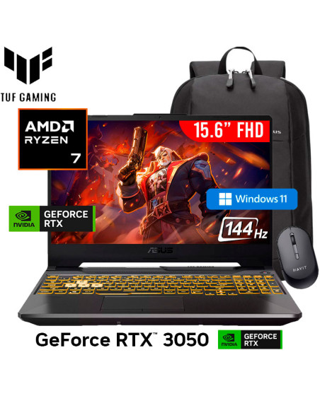 LAPTOP GAMER ASUS TUF A15 FA506NCQ-HN013W R7-170 16GB 512GB SSD RTX 3050 4GB 15.6 FHD WINDOWS 11 (90NR0QE7-M000E0)
